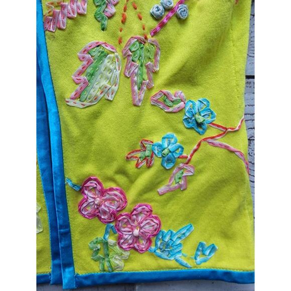 Michael Simon Cotton Embroidered Ribbon Neon Green Open front Cardigan M READ - Picture 7 of 13